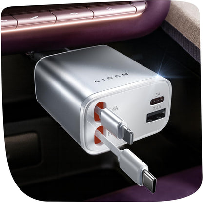 LISEN Retractable Car Charger, 84W Car Charger USB C Fast Charge, 4 in 1