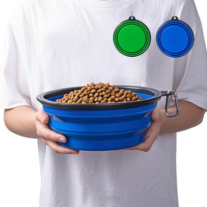 Dog Bowl Pet Collapsible Bowls, 2 Pack for Cats Dogs, Portable Pet Feeding Watering Dish for Walking Parking Traveling with 2 Carabiners (Small, Blue+Green)