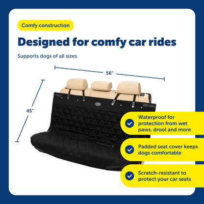 PetSafe Happy Ride Quilted Dog Car Seat Cover, Hammock, Black | Dog Hammock Seat Cover for Car, Scratch-Resistant Quilted, 4 Adjustable Headrest Straps, Nonslip Backing, Machine Washable