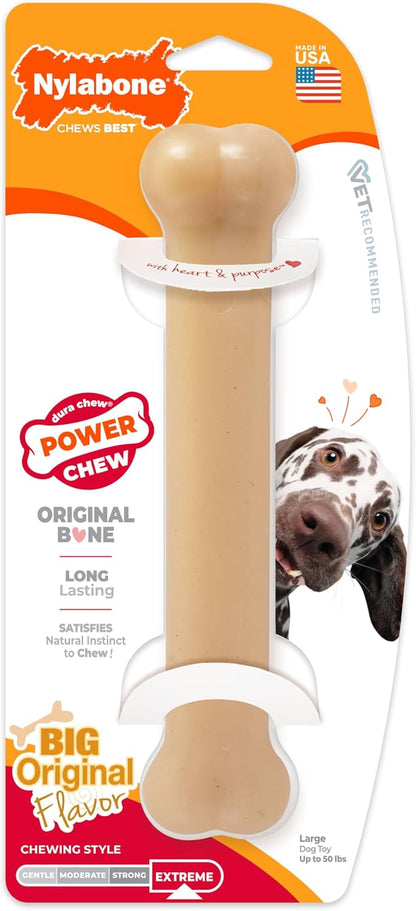 Nylabone Power Chew Original Bone Dog Chew Toy, Original Flavor, Medium | Durable chew toys, long lasting, flavor throughout, discourages destructive chewing, keeps dogs busy, for dogs up to 35 lbs