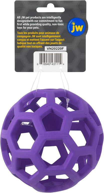 JW Pet Hol-ee Roller Dog Toy Puzzle Ball, Natural Rubber, Medium (4.5 Inch Diameter), Colors May Vary