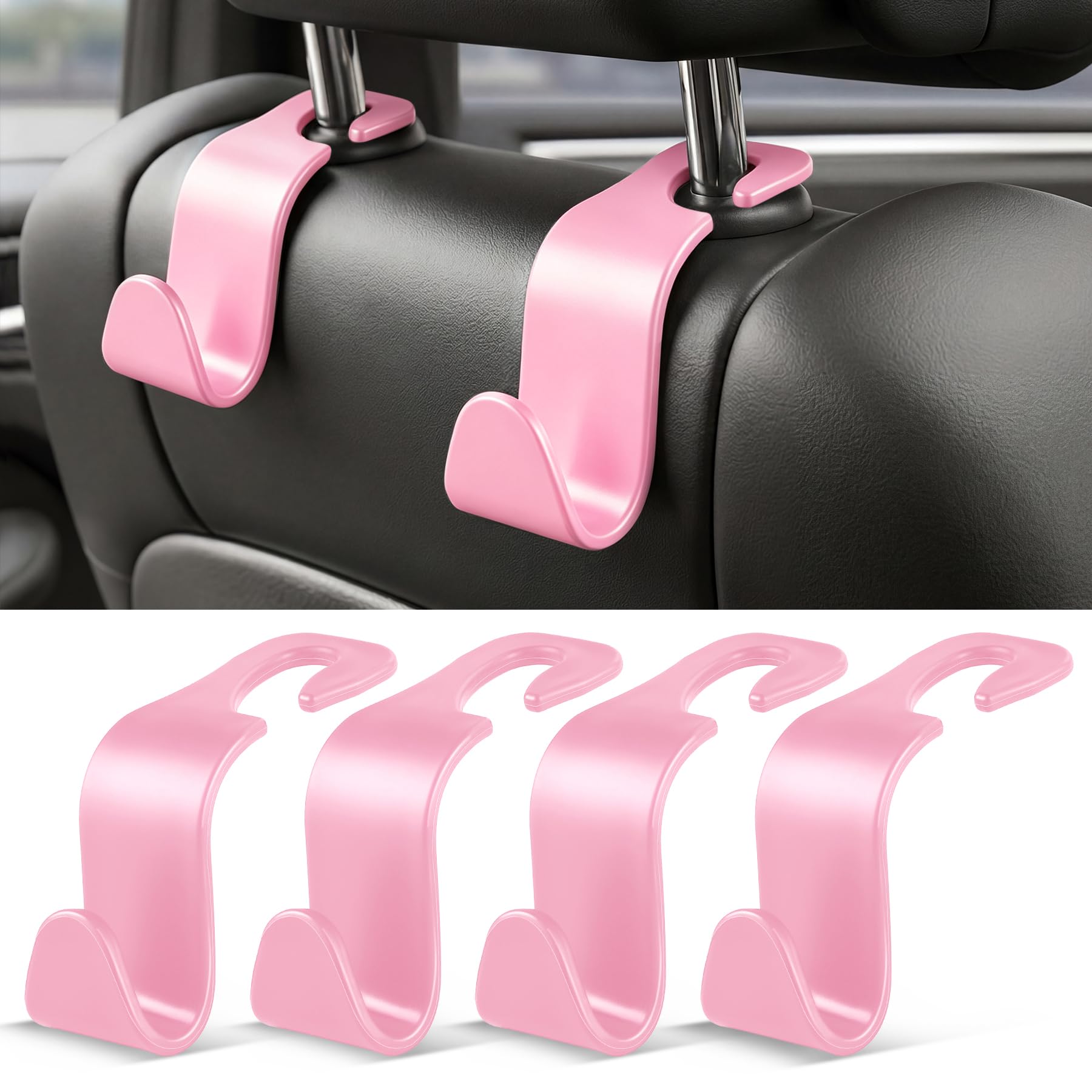 SINGARO Universal 4 Pack Car Seat Headrest Purse Hook, Carbon Fiber Back Seat Hook Storage Organizer Hanger for Purse Handbag Coat, Car Interior Accessories(Black)