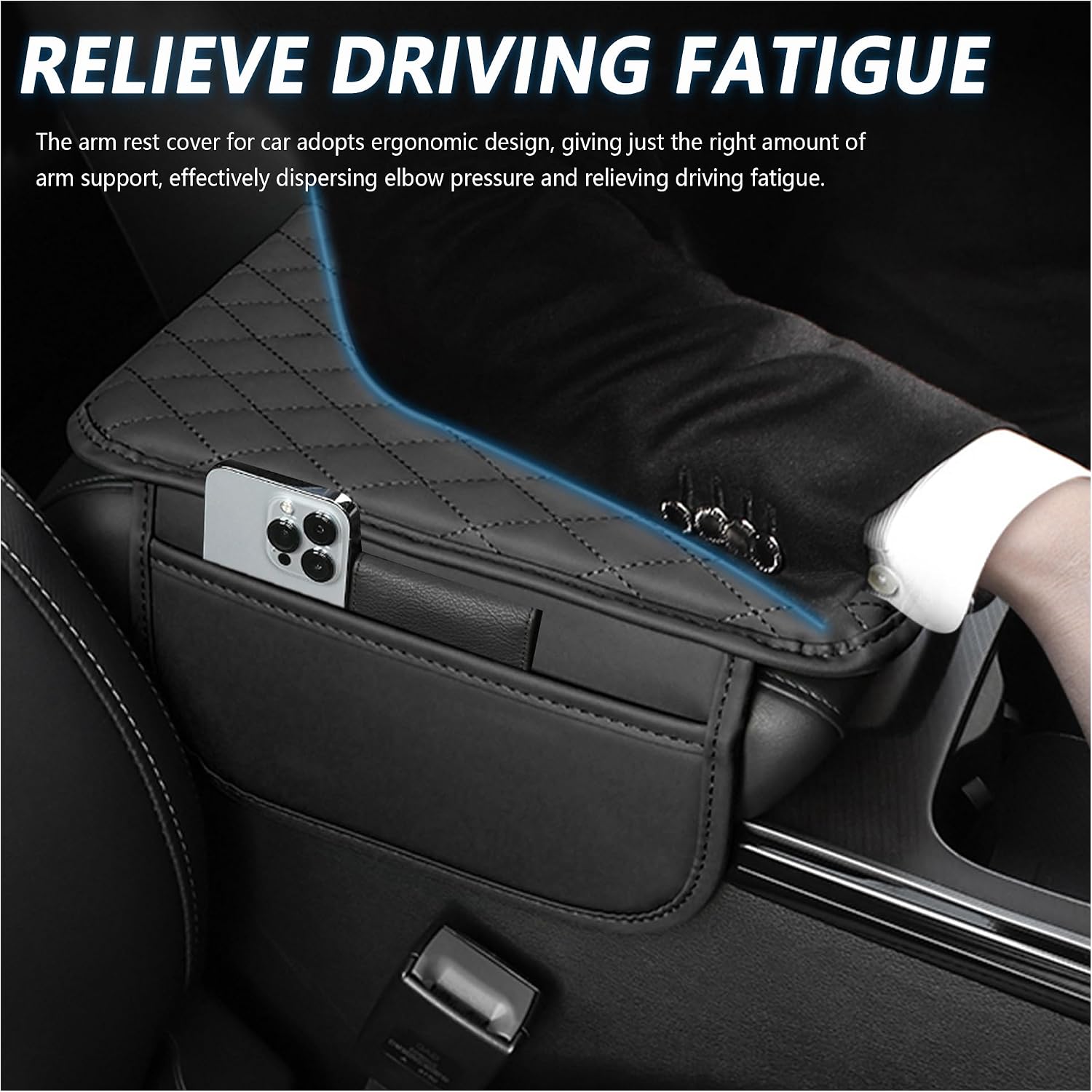 Stacool Upgraded Car Center Console Cover,Microfiber Leather Car Armrest Cover Cushion with 2 Storage Bags,Universal Car Armrest Storage Box (Black)