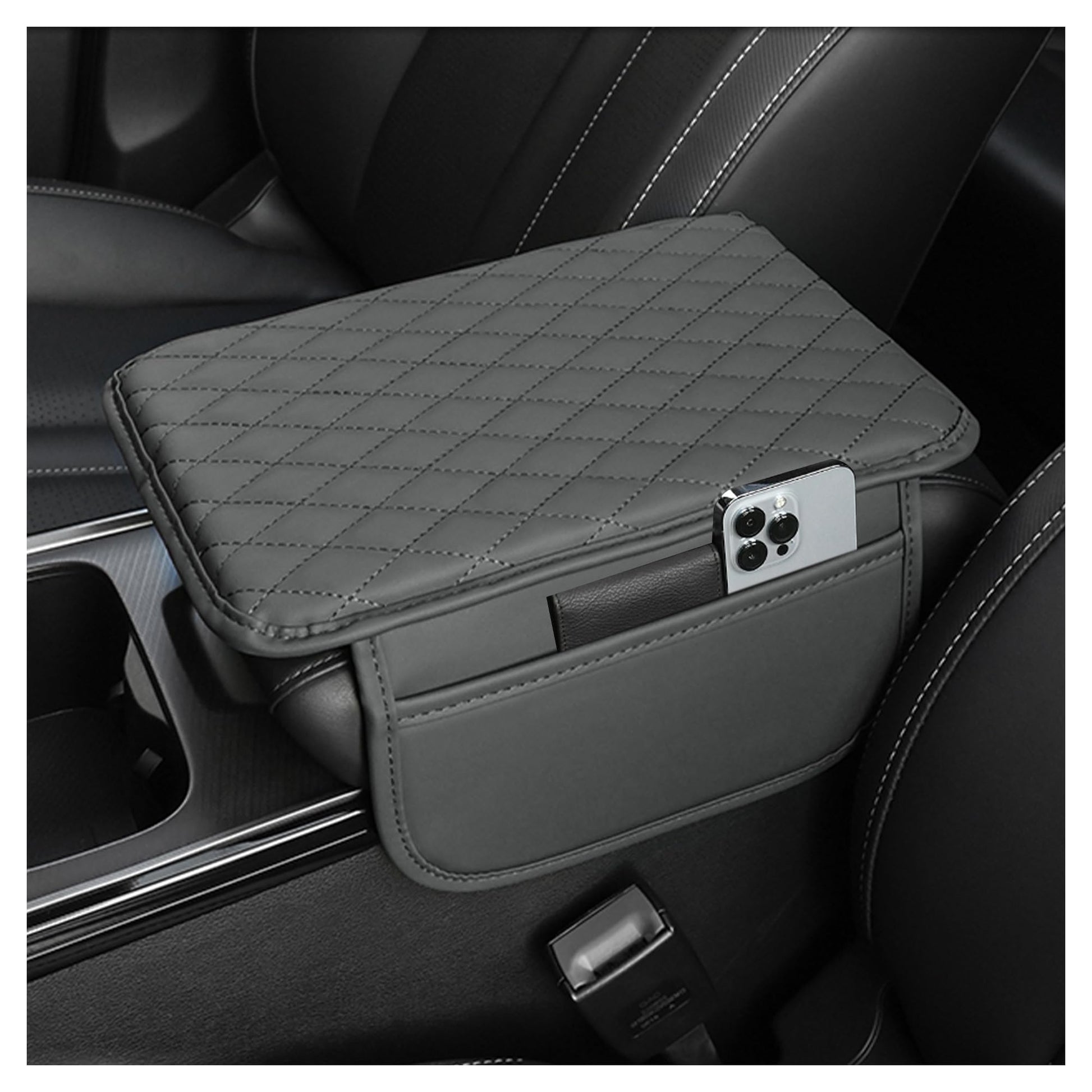 Stacool Upgraded Car Center Console Cover,Microfiber Leather Car Armrest Cover Cushion with 2 Storage Bags,Universal Car Armrest Storage Box (Black)