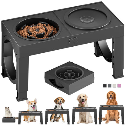 XIAZ Elevated Dog Bowls Large Breed Raised Dogs Bowl Stand Large/Medium Sized Dog Stainless Steel Food Water Bowl Stands 5 Heights Adjustable 9/11/12/14in Black Pet Feeder Dish Station