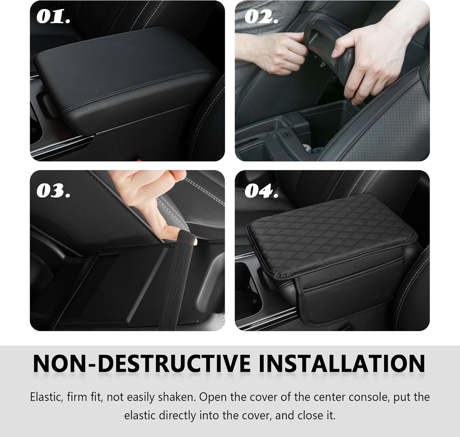 Stacool Upgraded Car Center Console Cover,Microfiber Leather Car Armrest Cover Cushion with 2 Storage Bags,Universal Car Armrest Storage Box (Black)