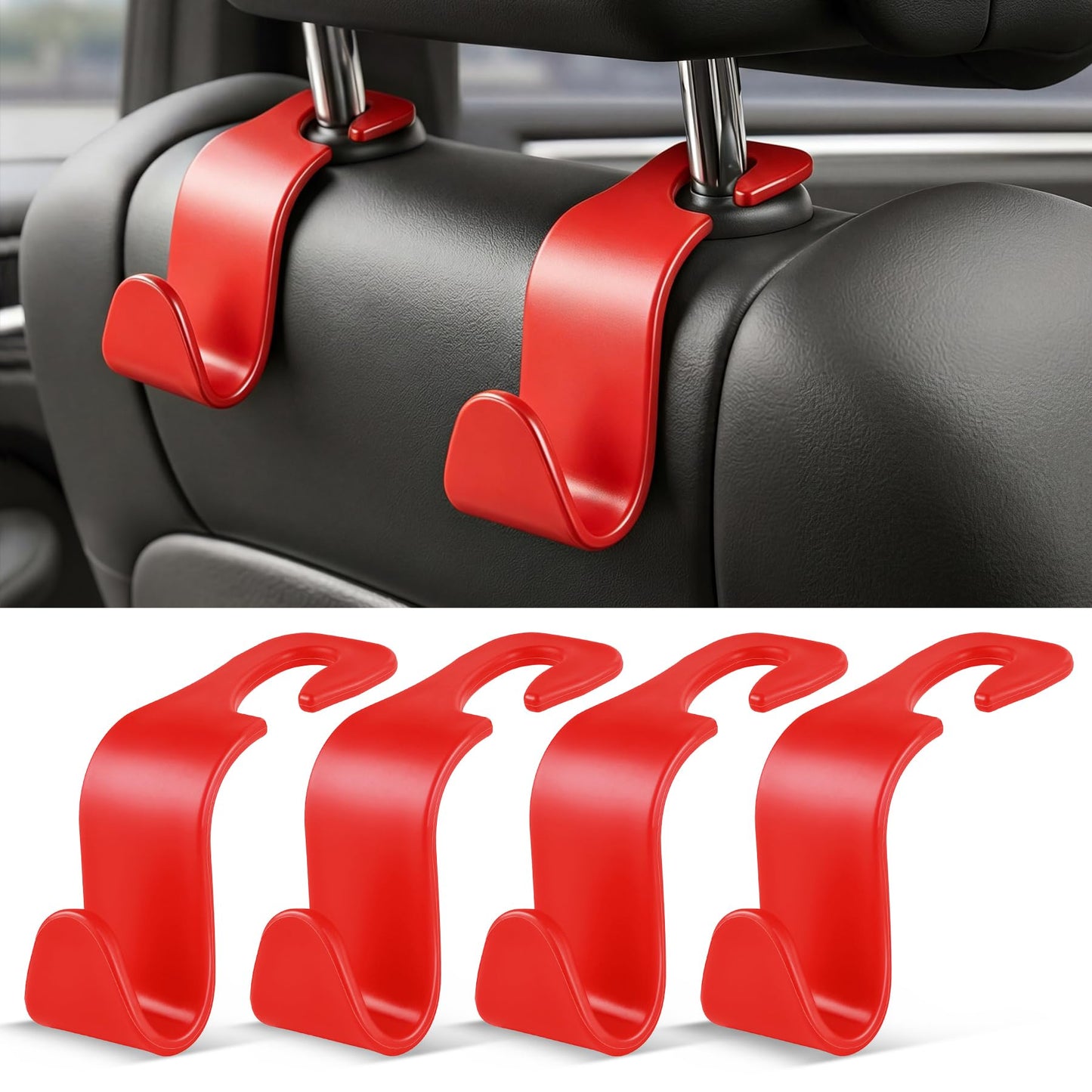 SINGARO Universal 4 Pack Car Seat Headrest Purse Hook, Carbon Fiber Back Seat Hook Storage Organizer Hanger for Purse Handbag Coat, Car Interior Accessories(Black)