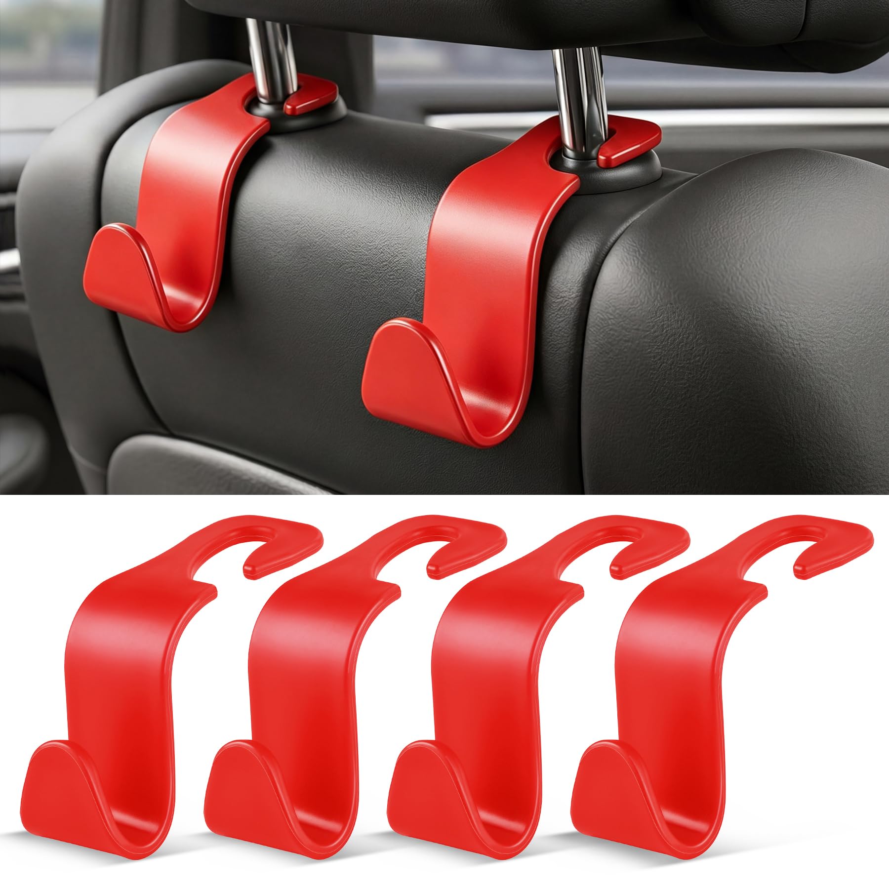 SINGARO Universal 4 Pack Car Seat Headrest Purse Hook, Carbon Fiber Back Seat Hook Storage Organizer Hanger for Purse Handbag Coat, Car Interior Accessories(Black)