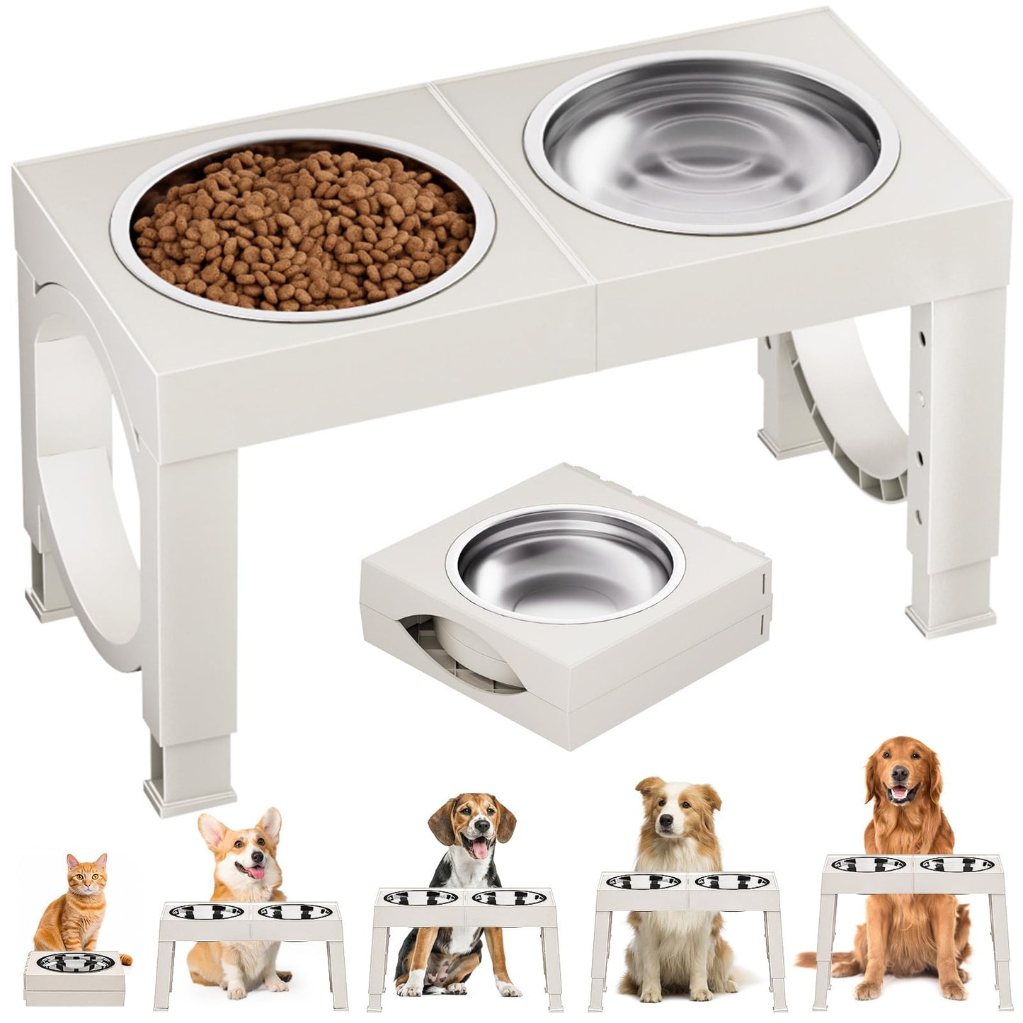 XIAZ Elevated Dog Bowls Large Breed Raised Dogs Bowl Stand Large/Medium Sized Dog Stainless Steel Food Water Bowl Stands 5 Heights Adjustable 9/11/12/14in Black Pet Feeder Dish Station