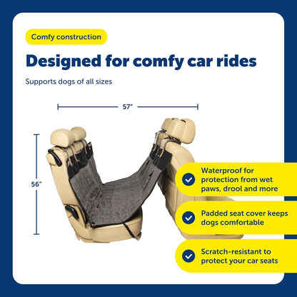 PetSafe Happy Ride Quilted Dog Car Seat Cover, Hammock, Black | Dog Hammock Seat Cover for Car, Scratch-Resistant Quilted, 4 Adjustable Headrest Straps, Nonslip Backing, Machine Washable