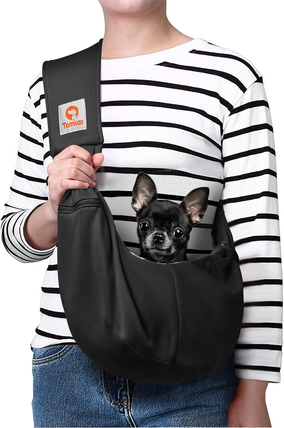 Tomkas Small Dog Sling Carrier - Classic Pocket & Classic Strap - Wrap Carrier - for 3-10 lbs Pets(Black)