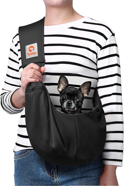 Tomkas Small Dog Sling Carrier - Classic Pocket & Classic Strap - Wrap Carrier - for 3-10 lbs Pets(Black)