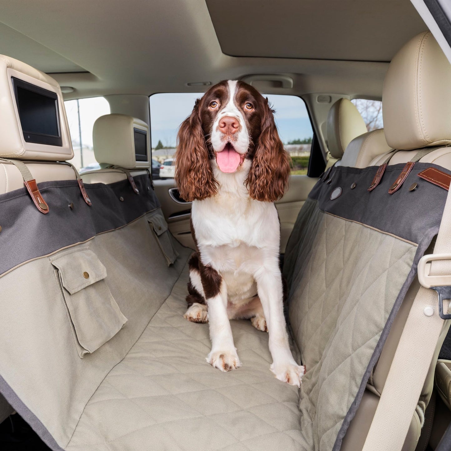 PetSafe Happy Ride Quilted Dog Car Seat Cover, Hammock, Black | Dog Hammock Seat Cover for Car, Scratch-Resistant Quilted, 4 Adjustable Headrest Straps, Nonslip Backing, Machine Washable