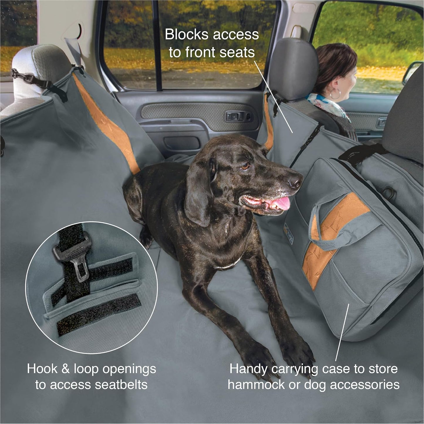 Kurgo Rover Hammock Seat Cover, Black, 55" Wide | Protects Seats from Muddy Paws & Pet Hair, Water & Stain Resistant, Secure Fit, Passenger-Friendly Opening, For Cars & SUVs