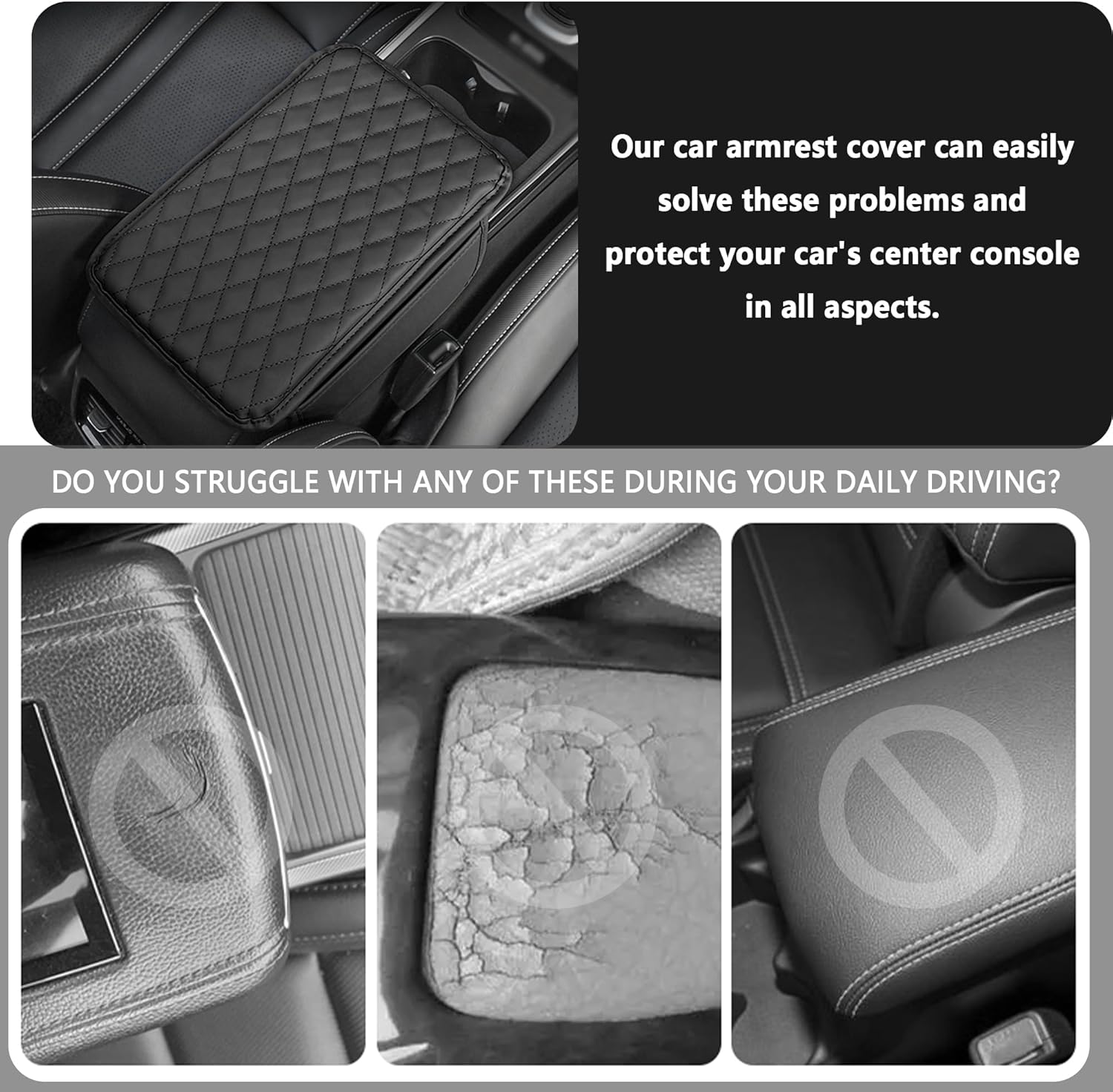 Stacool Upgraded Car Center Console Cover,Microfiber Leather Car Armrest Cover Cushion with 2 Storage Bags,Universal Car Armrest Storage Box (Black)