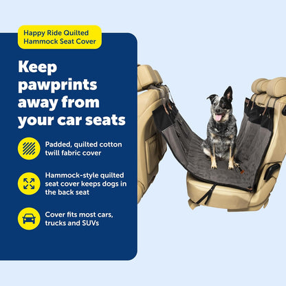 PetSafe Happy Ride Quilted Dog Car Seat Cover, Hammock, Black | Dog Hammock Seat Cover for Car, Scratch-Resistant Quilted, 4 Adjustable Headrest Straps, Nonslip Backing, Machine Washable