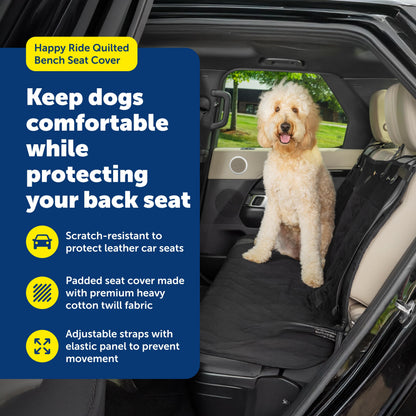 PetSafe Happy Ride Quilted Dog Car Seat Cover, Hammock, Black | Dog Hammock Seat Cover for Car, Scratch-Resistant Quilted, 4 Adjustable Headrest Straps, Nonslip Backing, Machine Washable