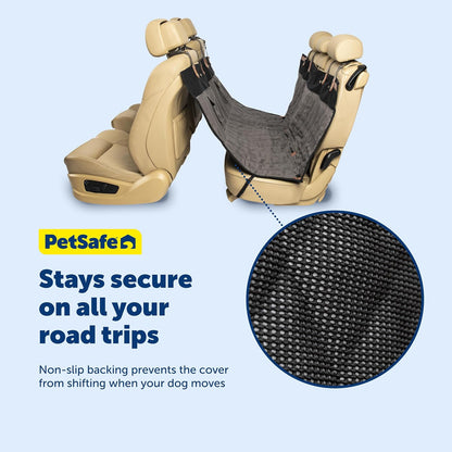 PetSafe Happy Ride Quilted Dog Car Seat Cover, Hammock, Black | Dog Hammock Seat Cover for Car, Scratch-Resistant Quilted, 4 Adjustable Headrest Straps, Nonslip Backing, Machine Washable