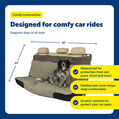 PetSafe Happy Ride Quilted Dog Car Seat Cover, Hammock, Black | Dog Hammock Seat Cover for Car, Scratch-Resistant Quilted, 4 Adjustable Headrest Straps, Nonslip Backing, Machine Washable