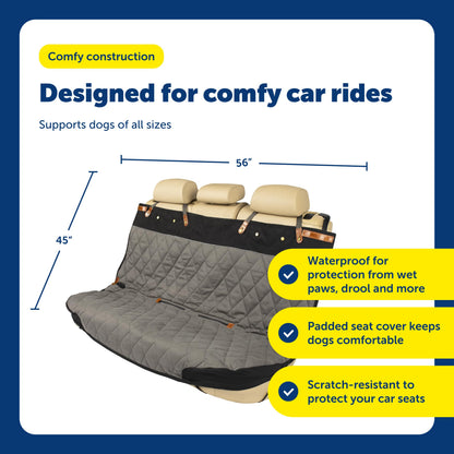 PetSafe Happy Ride Quilted Dog Car Seat Cover, Hammock, Black | Dog Hammock Seat Cover for Car, Scratch-Resistant Quilted, 4 Adjustable Headrest Straps, Nonslip Backing, Machine Washable