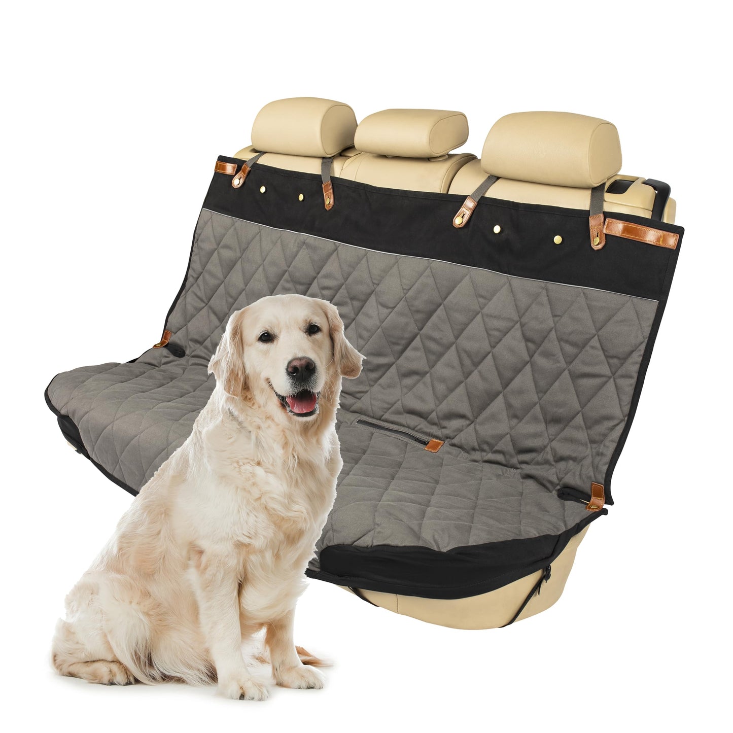 PetSafe Happy Ride Quilted Dog Car Seat Cover, Hammock, Black | Dog Hammock Seat Cover for Car, Scratch-Resistant Quilted, 4 Adjustable Headrest Straps, Nonslip Backing, Machine Washable