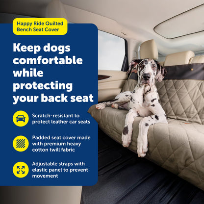 PetSafe Happy Ride Quilted Dog Car Seat Cover, Hammock, Black | Dog Hammock Seat Cover for Car, Scratch-Resistant Quilted, 4 Adjustable Headrest Straps, Nonslip Backing, Machine Washable