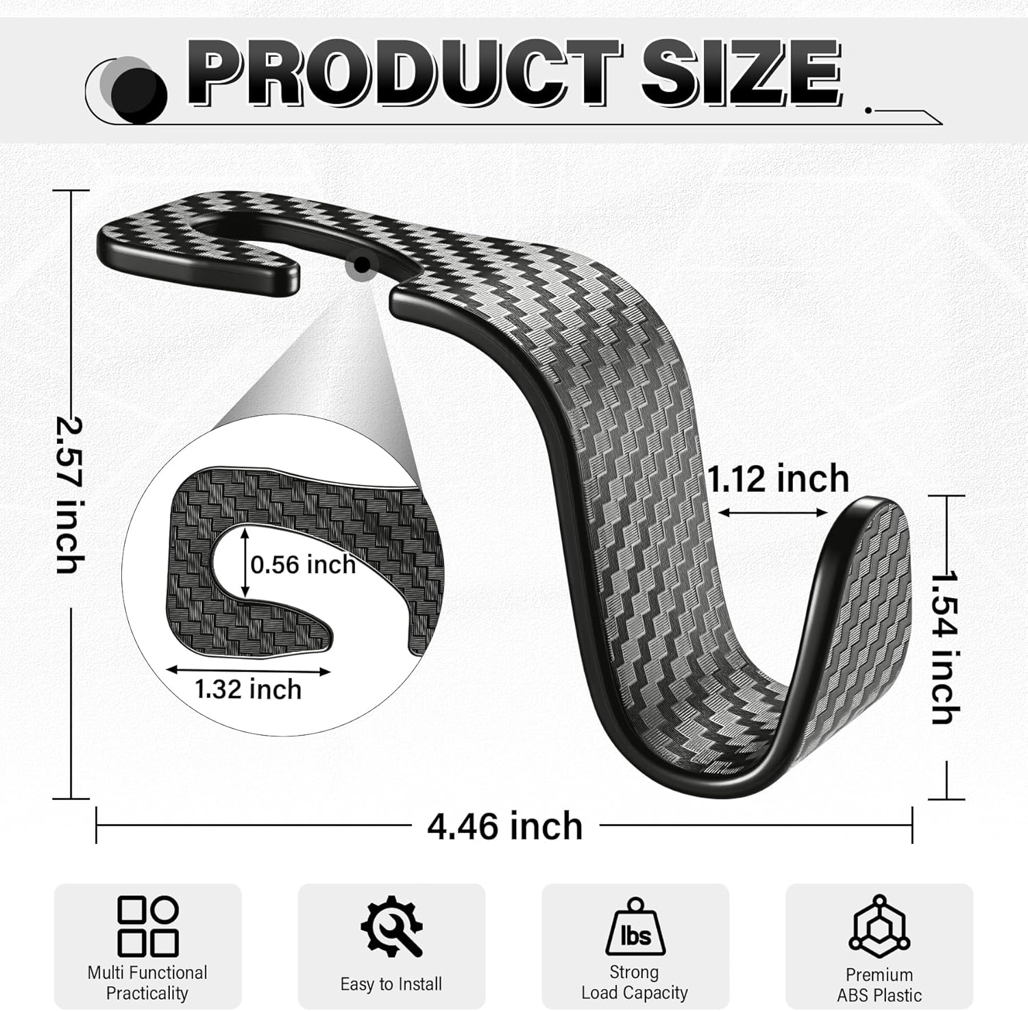 SINGARO Universal 4 Pack Car Seat Headrest Purse Hook, Carbon Fiber Back Seat Hook Storage Organizer Hanger for Purse Handbag Coat, Car Interior Accessories(Black)