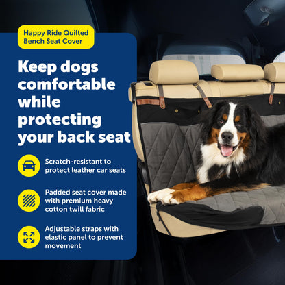 PetSafe Happy Ride Quilted Dog Car Seat Cover, Hammock, Black | Dog Hammock Seat Cover for Car, Scratch-Resistant Quilted, 4 Adjustable Headrest Straps, Nonslip Backing, Machine Washable