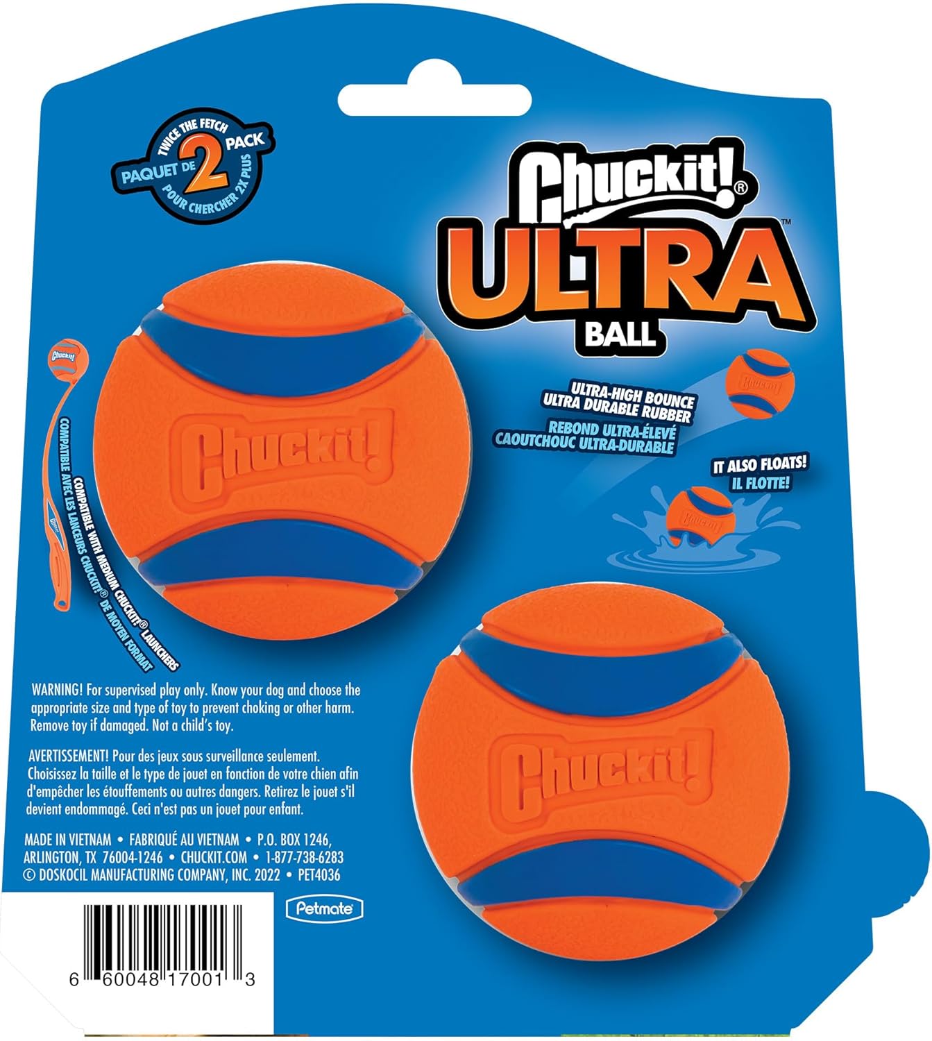 Chuckit! Ultra Ball Dog Toy - Medium Bouncy Fetch Balls For Dogs 20-60 lbs - Made from Durable Rubber - Floating Water Pet Toys - Size Medium - 2.5-inch Diameter - Pack of 4