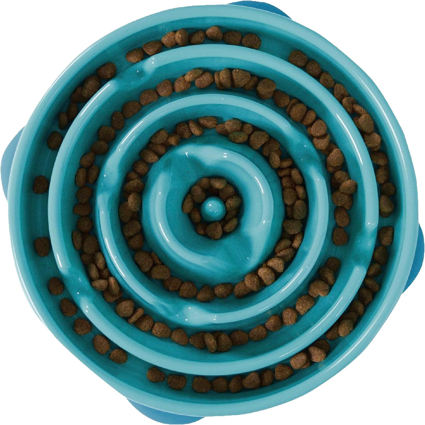 Outward Hound Fun Feeder Slo Bowl – Medium 2‑Cup Capacity, Slow Feeding, Small to Medium Dogs & Cats, Non-Slip, Turquoise, Drop Pattern