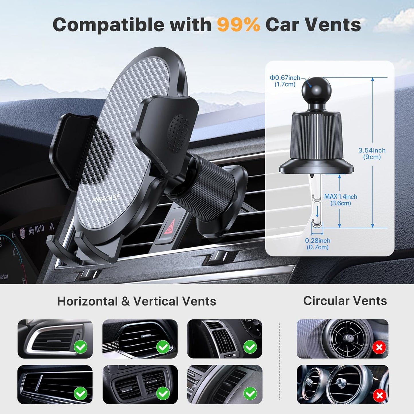 miracase Phone Holders for Your Car with Metal Hook Clip, Air Vent Cell Phone Stand Car Mount, Universal Automobile Cradle Fit for iPhone Android and All Smartphones, Dark Black