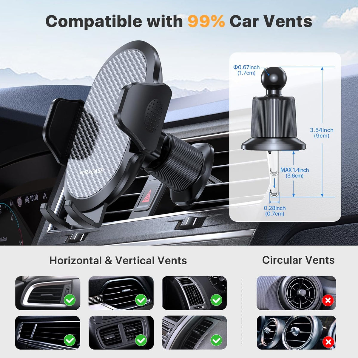 miracase Phone Holders for Your Car with Metal Hook Clip, Air Vent Cell Phone Stand Car Mount, Universal Automobile Cradle Fit for iPhone Android and All Smartphones, Dark Black