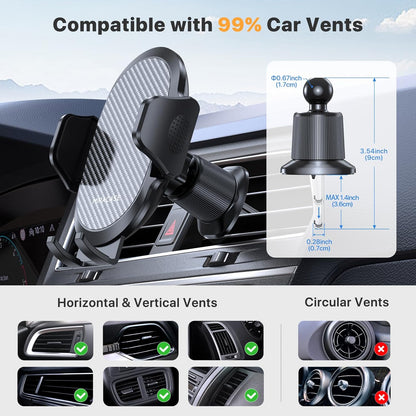 miracase Phone Holders for Your Car with Metal Hook Clip, Air Vent Cell Phone Stand Car Mount, Universal Automobile Cradle Fit for iPhone Android and All Smartphones, Dark Black