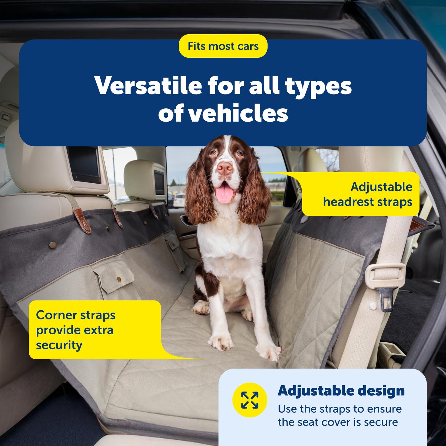 PetSafe Happy Ride Quilted Dog Car Seat Cover, Hammock, Black | Dog Hammock Seat Cover for Car, Scratch-Resistant Quilted, 4 Adjustable Headrest Straps, Nonslip Backing, Machine Washable