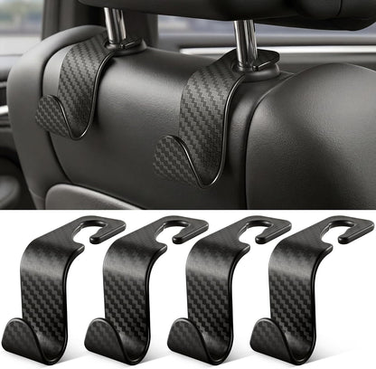 SINGARO Universal 4 Pack Car Seat Headrest Purse Hook, Carbon Fiber Back Seat Hook Storage Organizer Hanger for Purse Handbag Coat, Car Interior Accessories(Black)