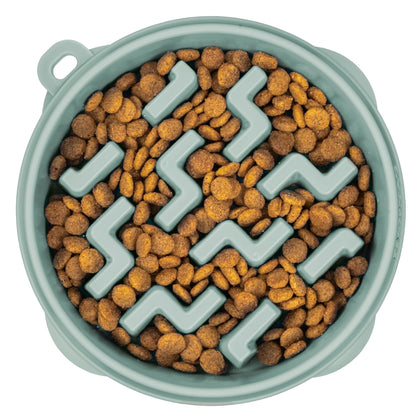 Outward Hound Fun Feeder Slo Bowl – Medium 2‑Cup Capacity, Slow Feeding, Small to Medium Dogs & Cats, Non-Slip, Turquoise, Drop Pattern