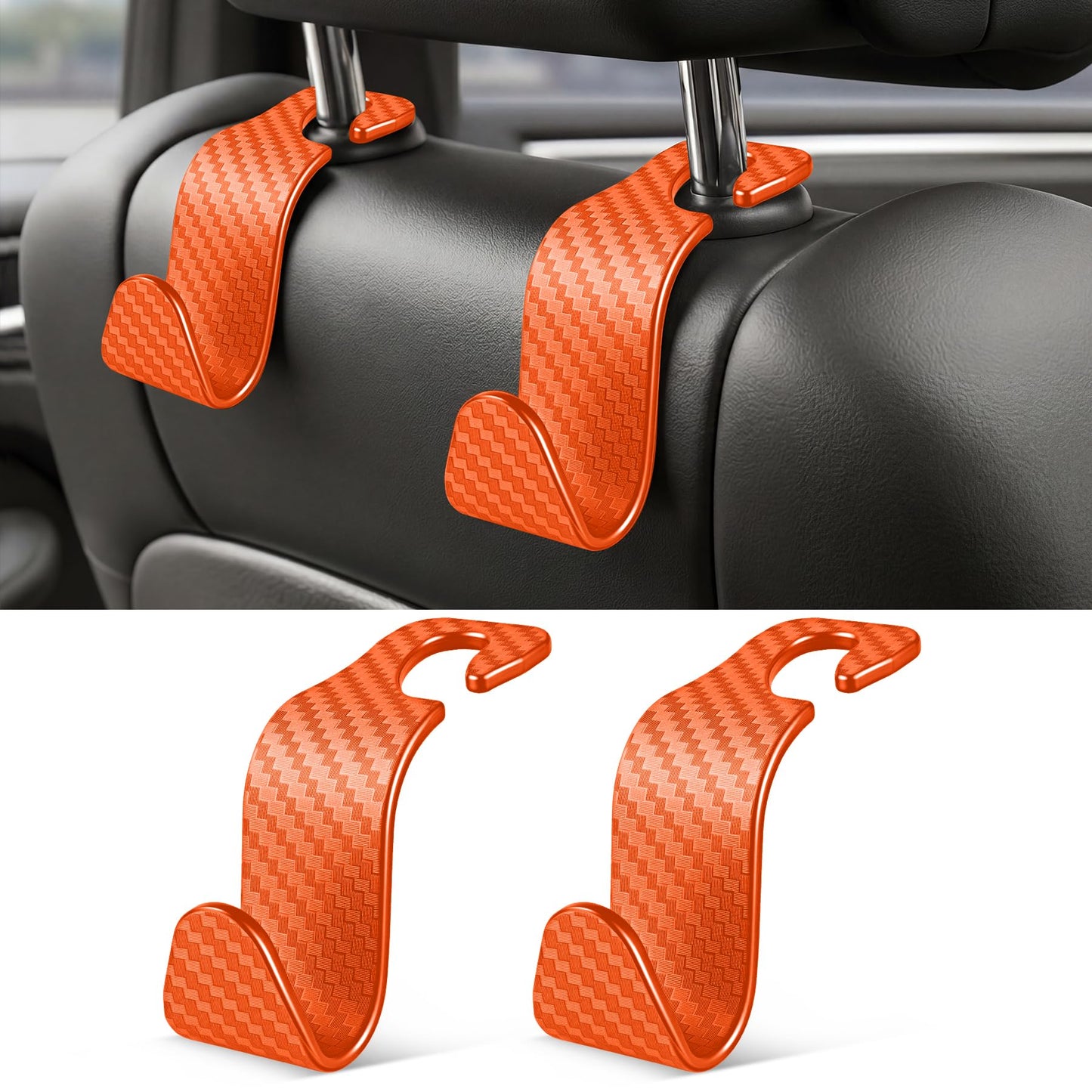 SINGARO Universal 4 Pack Car Seat Headrest Purse Hook, Carbon Fiber Back Seat Hook Storage Organizer Hanger for Purse Handbag Coat, Car Interior Accessories(Black)