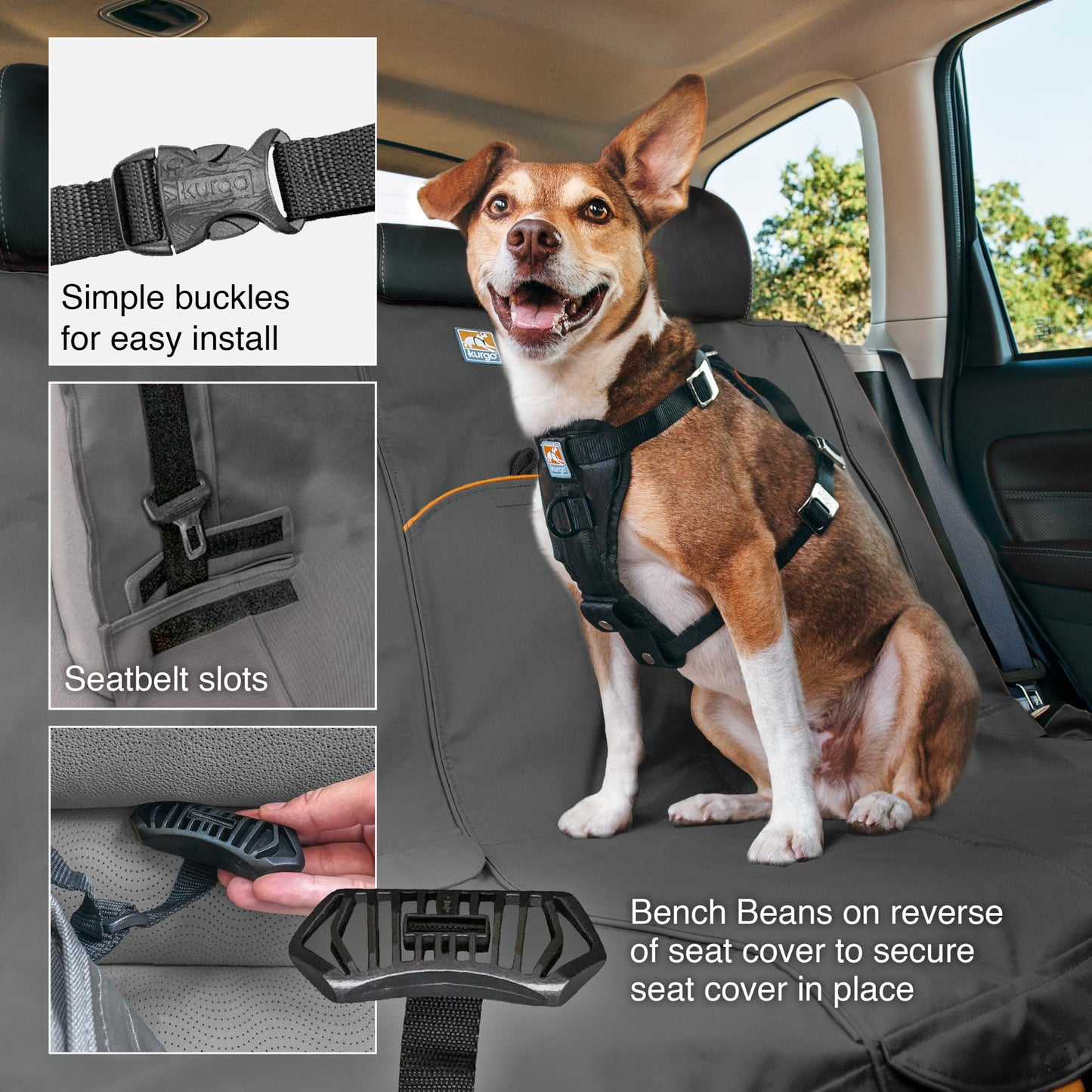 Kurgo Rover Hammock Seat Cover, Black, 55" Wide | Protects Seats from Muddy Paws & Pet Hair, Water & Stain Resistant, Secure Fit, Passenger-Friendly Opening, For Cars & SUVs