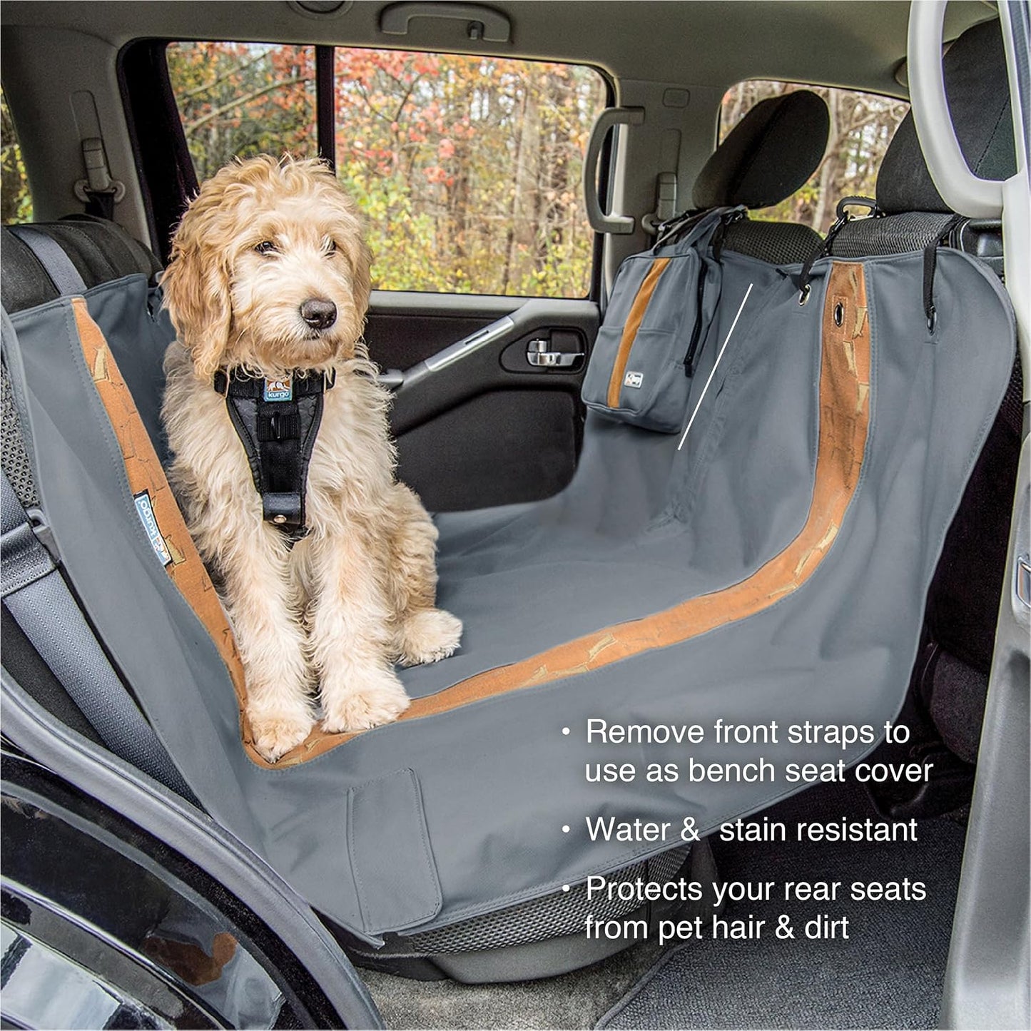 Kurgo Rover Hammock Seat Cover, Black, 55" Wide | Protects Seats from Muddy Paws & Pet Hair, Water & Stain Resistant, Secure Fit, Passenger-Friendly Opening, For Cars & SUVs