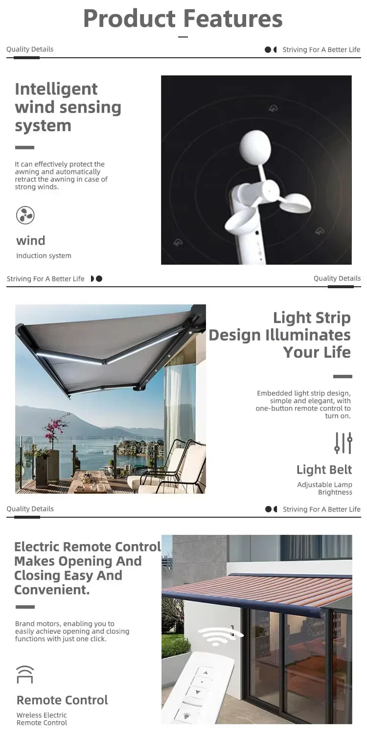 Electric Retractable Patio Awning with LED