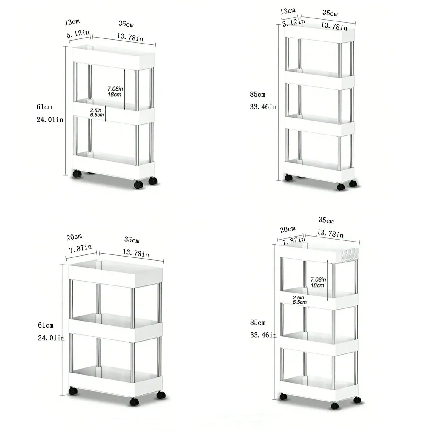3/4-Tier Slim Rolling Storage Cart