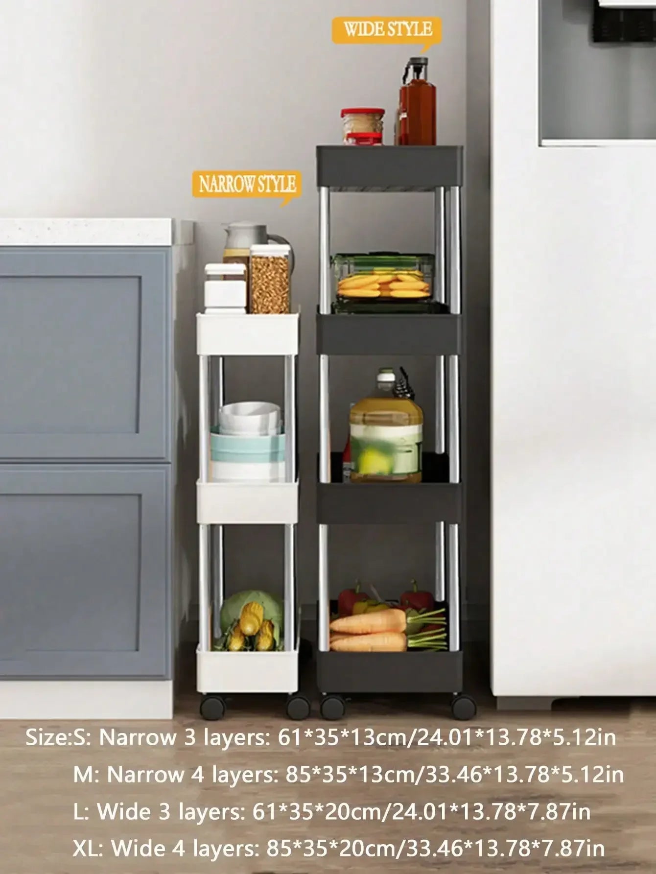 3/4-Tier Slim Rolling Storage Cart