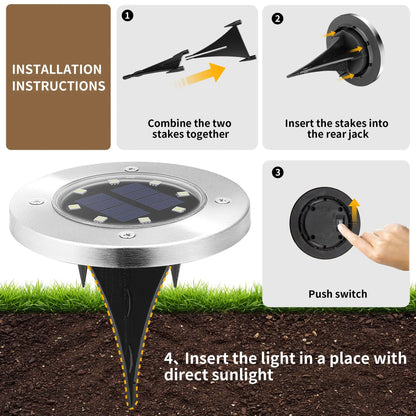 Solar Disk Garden Lights 8LED Waterproof Outdoor
