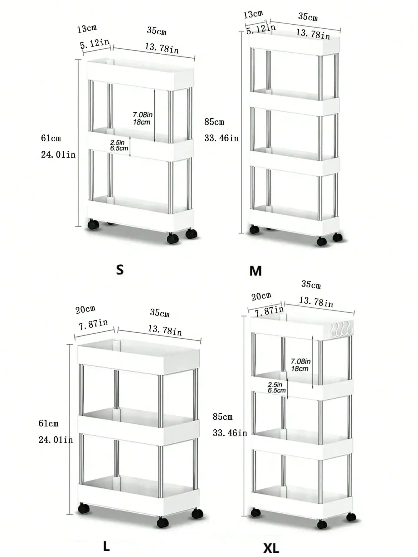 3/4-Tier Slim Rolling Storage Cart