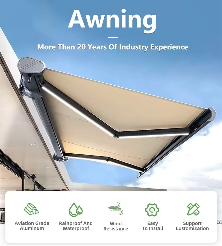 Electric Retractable Patio Awning with LED